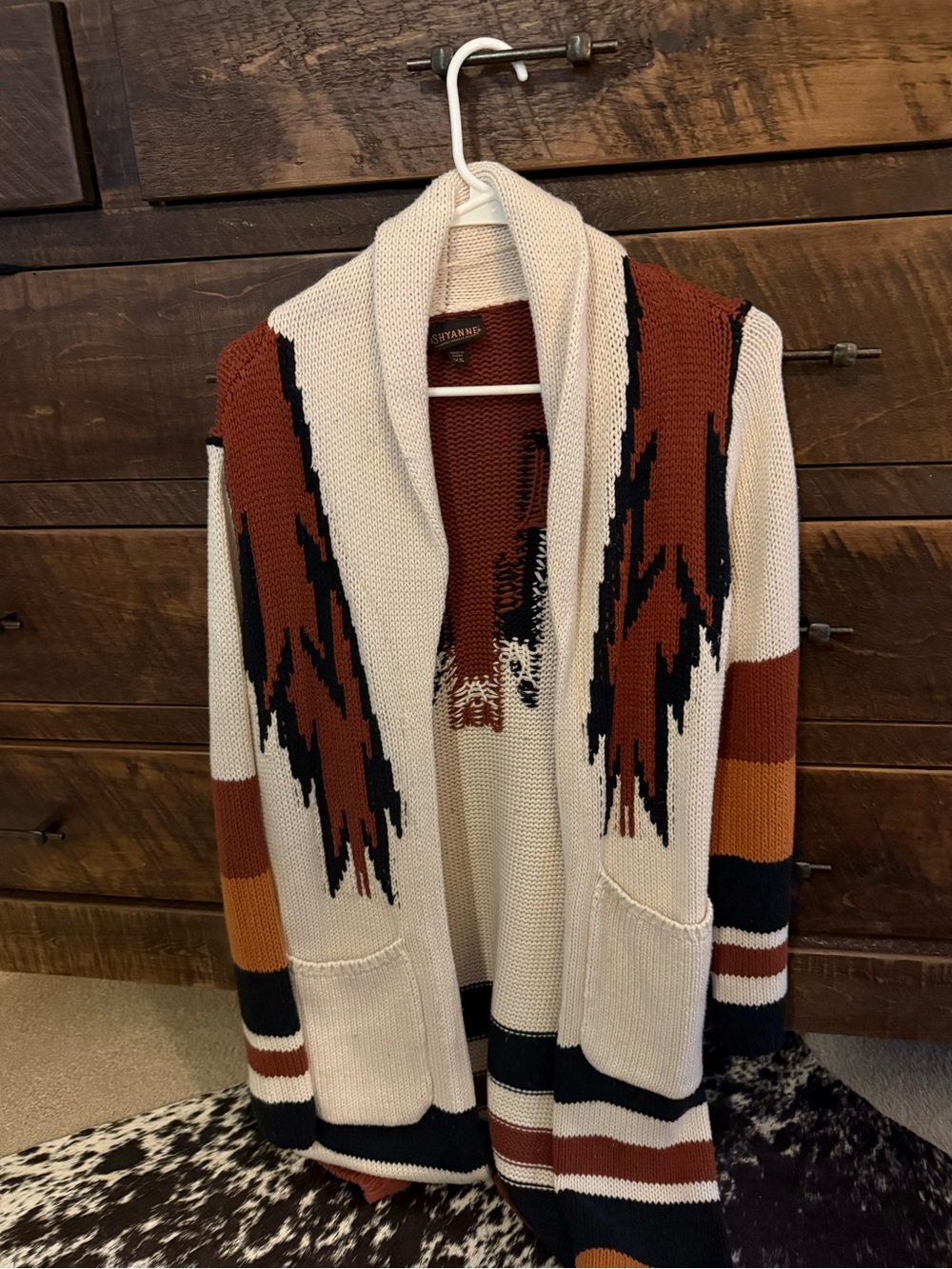Shyanne Cream Cardigan with Rust, Black & Mustard Accent